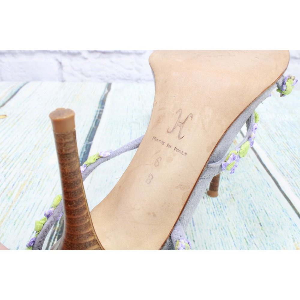 Cole Haan Blue Suede Green Silver Floral Strap Stiletto Heel Pumps 6 B - Picture 10 of 10